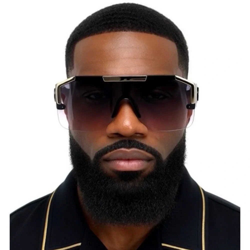 Sunglasses Fashion Designer Men Large Frame Rimless Hip Hop Rapper Stylish UV400